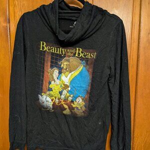 Disney Beauty and The Beast Black Mock Hoodie Size Medium